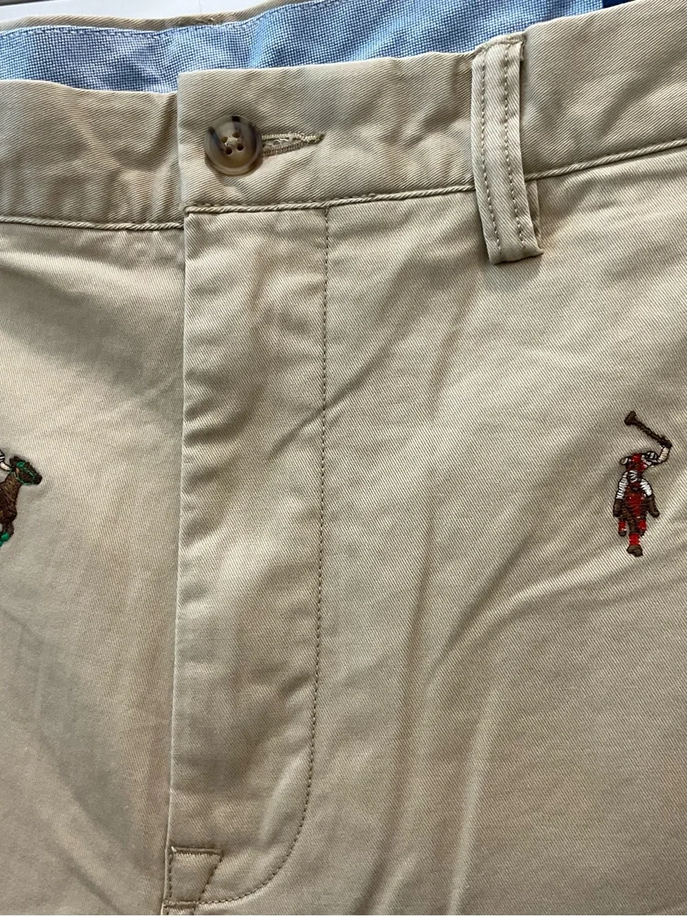 POLO Ralph Lauren Tan ALL OVER PLAYER Stretch Straight Fit Pants size 38-30 T76